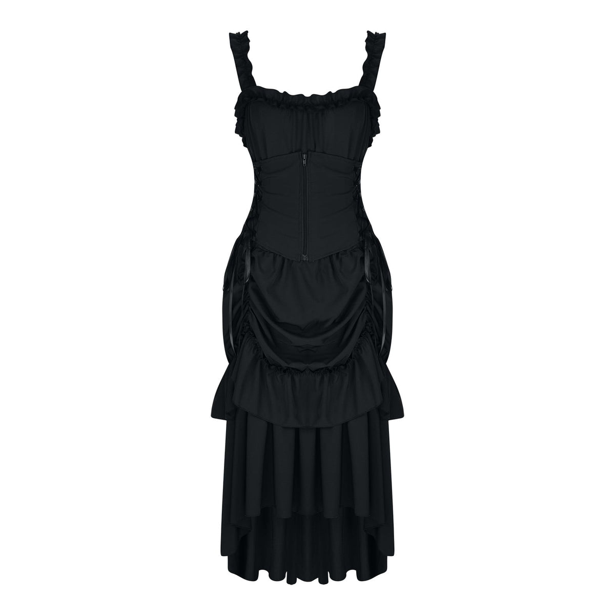 UPPADA Halloween Costumes For Womens Sleeveless Irregular Gothic Dress Ruffle Steampunk Dress Corset Square Neck Layers Dress