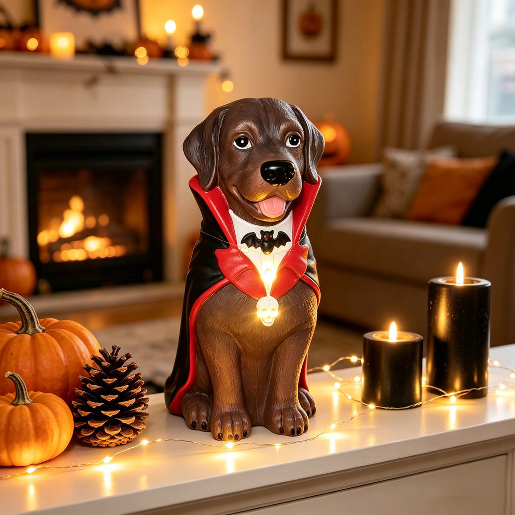 Lighted Scarecrow Bull Terrier Halloween Blow Mold, Cute Puppy Pumpkin Hat Halloween Decor, Resin Ornament for Patio Yard Tabletop Home Decoration, 8"