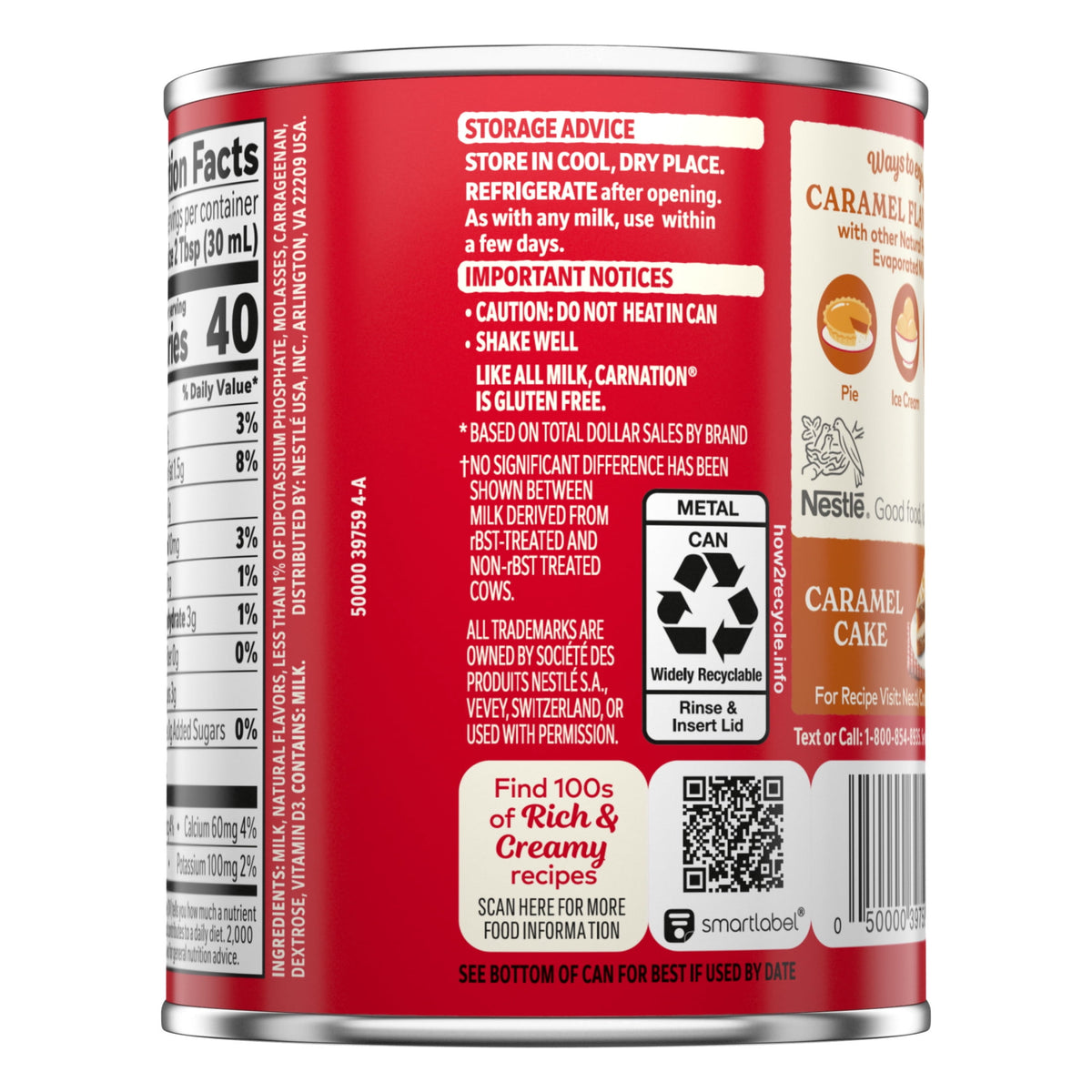 Nestle Carnation Caramel Flavored Evaporated Milk, Shelf Stable Milk, 12 fl oz