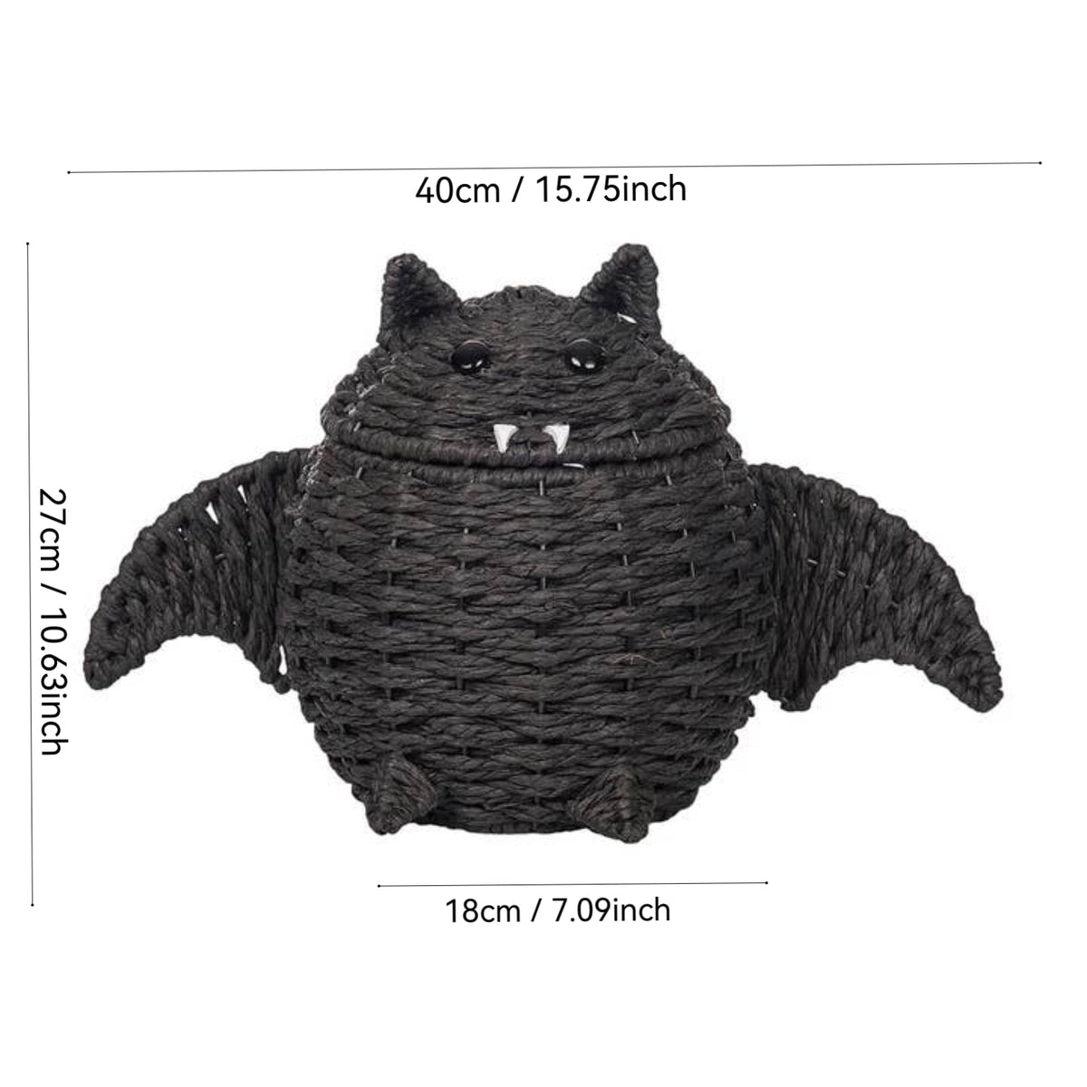 Gomind Halloween Woven Bat Storage Basket 15.75"x10.63", Handcraft Rattan Bat Candy Bowl with Lid, Indoor Tabletop Decor Organizer