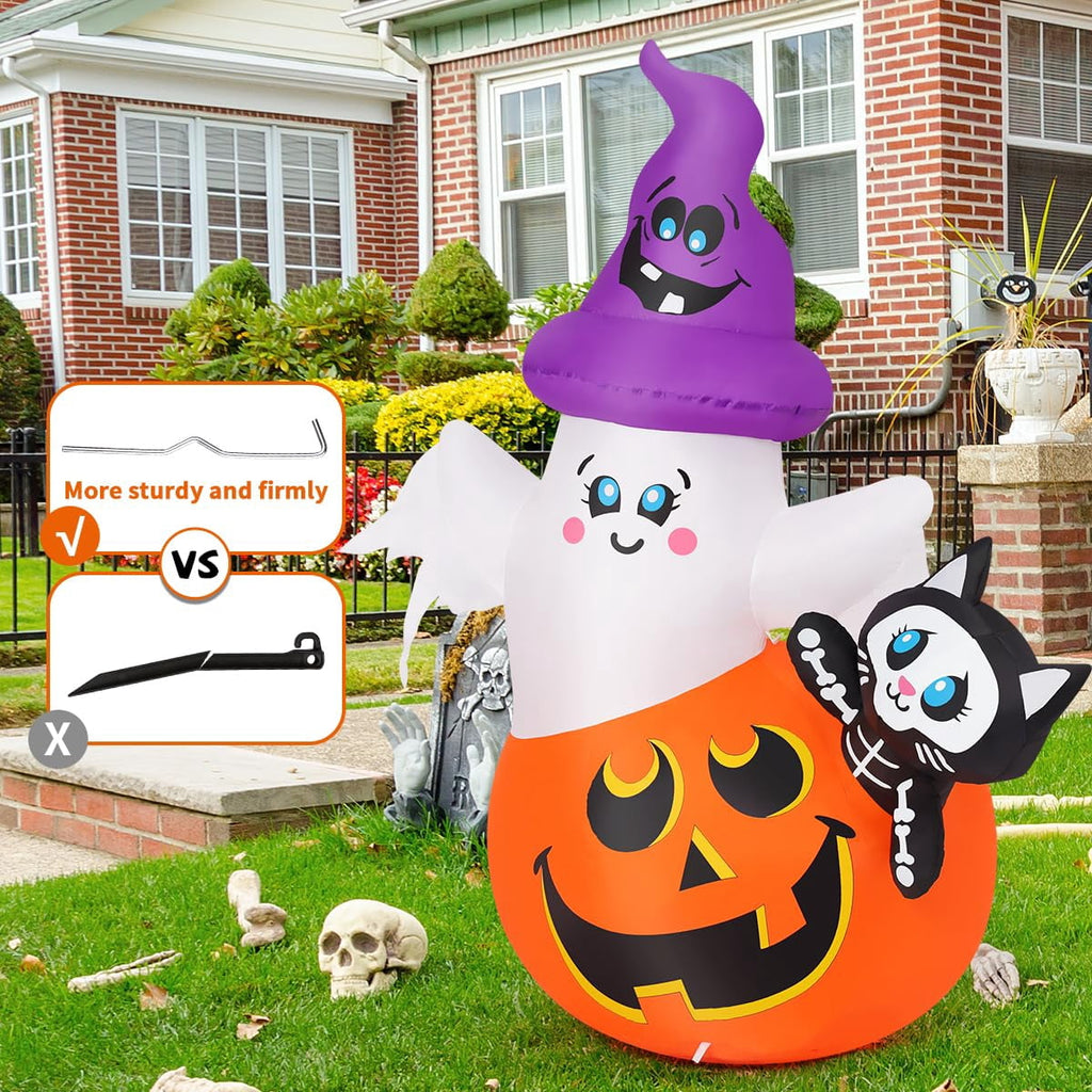 COMIN 5 FT Halloween Inflatables Pumpkin Ghost Cat Outdoor Decorations Blow Up Yard with Built-in LEDs for Indoor Party Garden Lawn Decor
