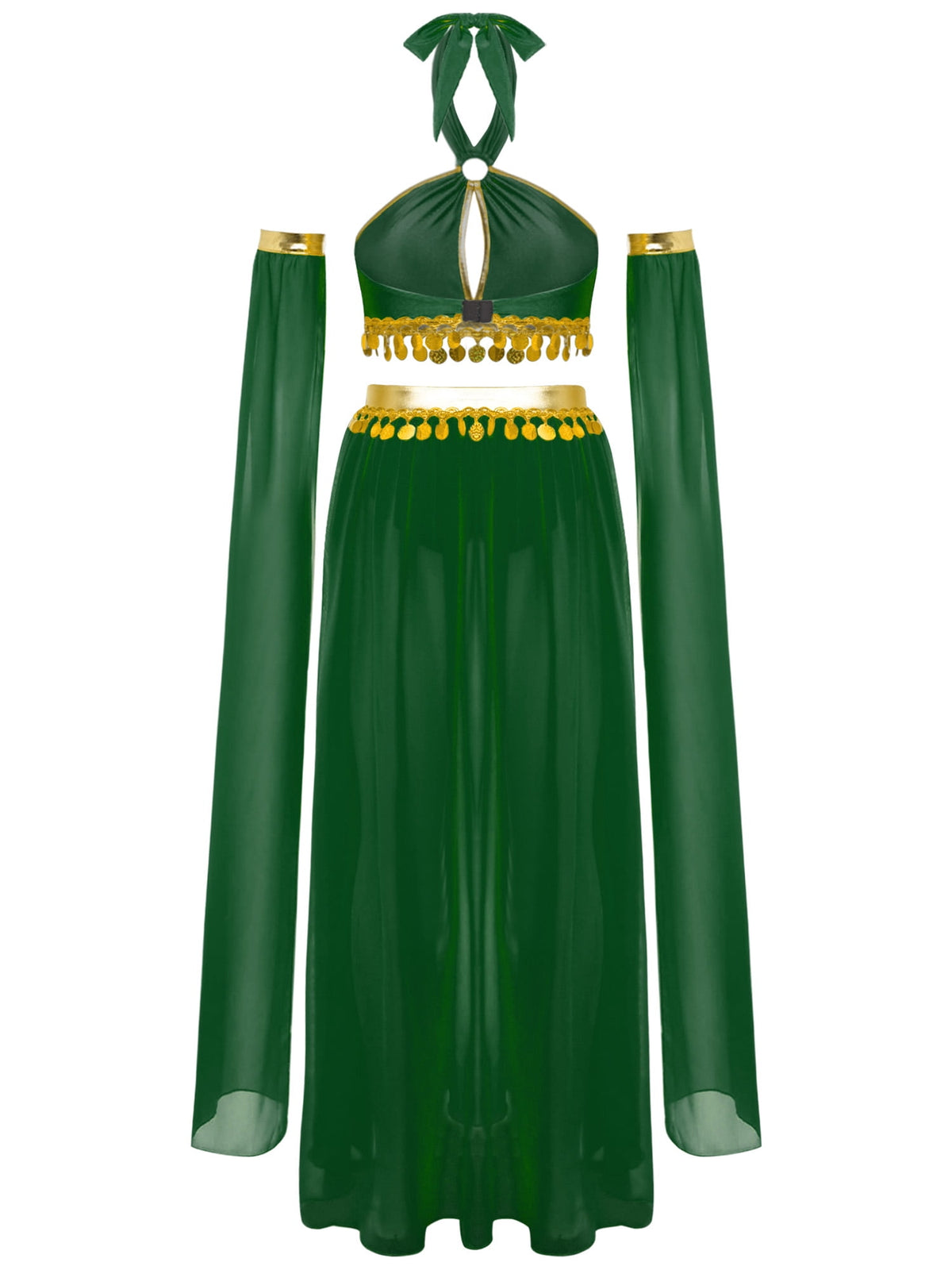 iiniim Women Belly Dance Dress Arabian Greek Princess Halloween Costume Chiffon Skirts 4piece Outfit Green L