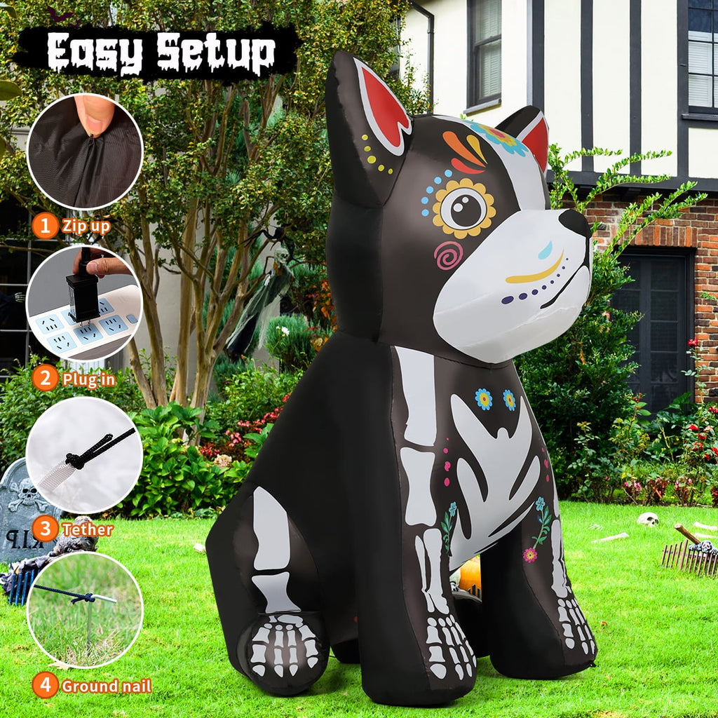 GOOSH Halloween Inflatables 5 FT Halloween Dog Inflatable with LED Lights, Halloween Blow up Dog Inflatable Skeleton Bulldog, Outdoor Halloween Decorations Skeleton Dog Blow up for Halloween Holiday