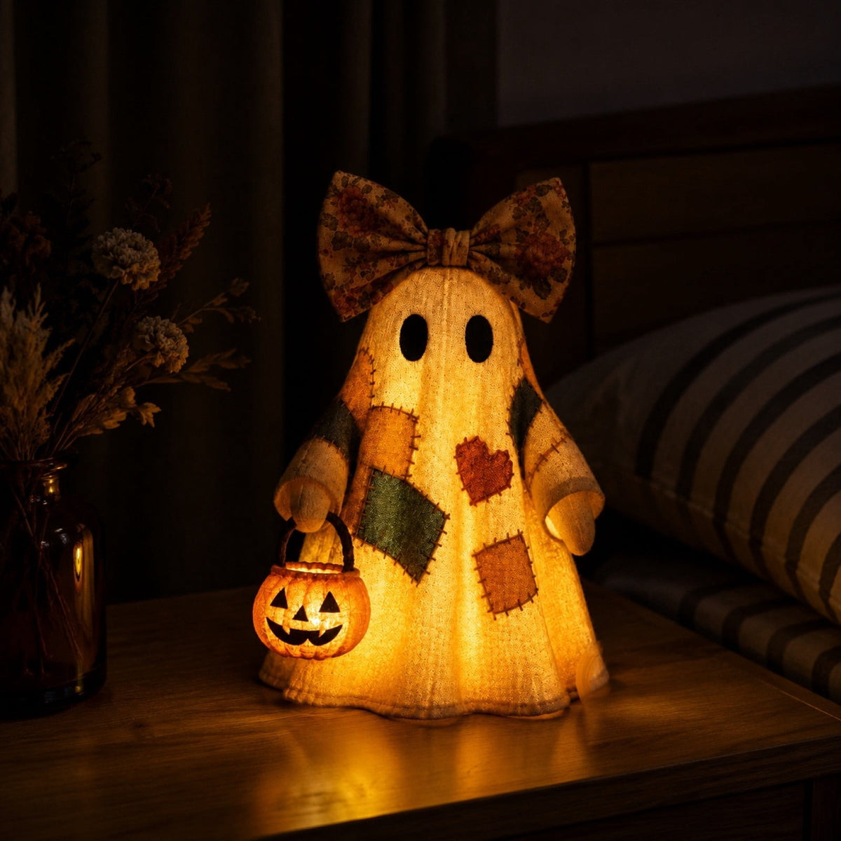 Fwttom Ghost Night Light, Halloween Lights Cute Ghost Reading Book Lamp, Halloween Decorations Indoor Light Up Ghost Statue Ghost Light for House Mantel Bedside
