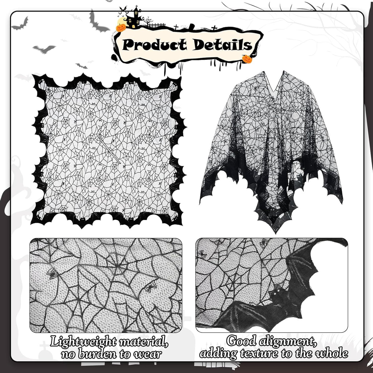 HIFOT 6pcs/set Spider Costume Adult Spider Web Poncho Tights Spider Necklace Chocker Earings Mask and Witch Hat Halloween Costumes for Women