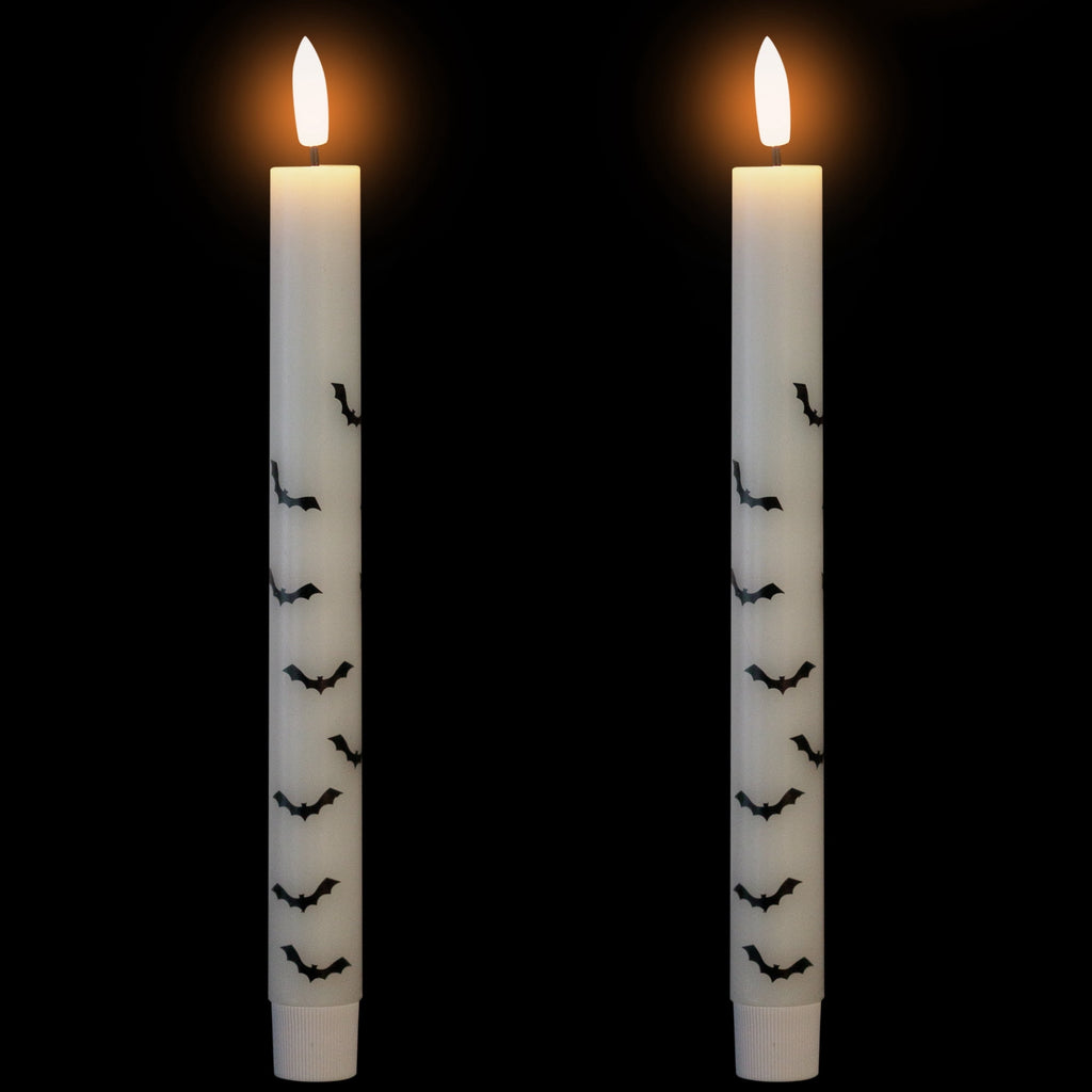 Northlight LED Flickering Flameless Wax Tapered Flying Bats Halloween Candles - 9.75" - Set of 2