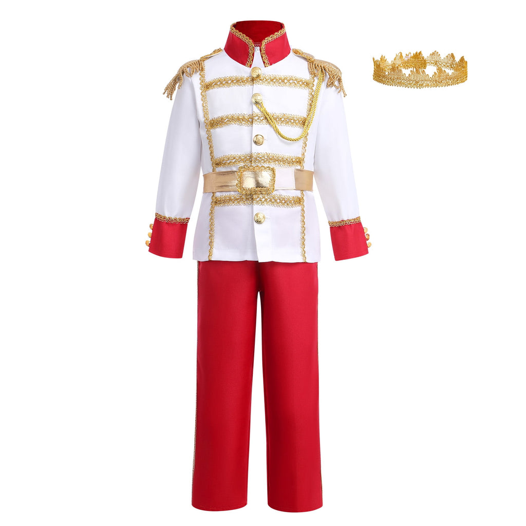 IBTOM CASTLE Boys Prince Charming Costume Halloween Cosplay Dress up Birthday Party Medieval Royal Prince Outfits for Toddler Child 3-4 Years Red 4pcs