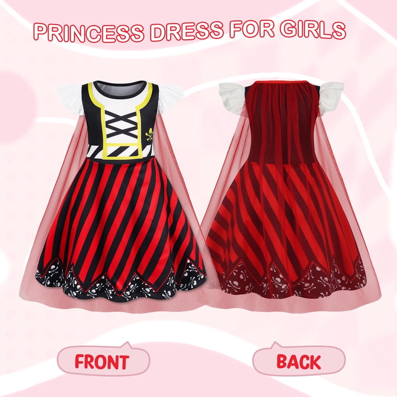 Benylion Girls Ice Princess Dress Halloween Cosplay Costumes With Tulle Cape Kids Birthday Party Dress up Outfit for 7-8 Years