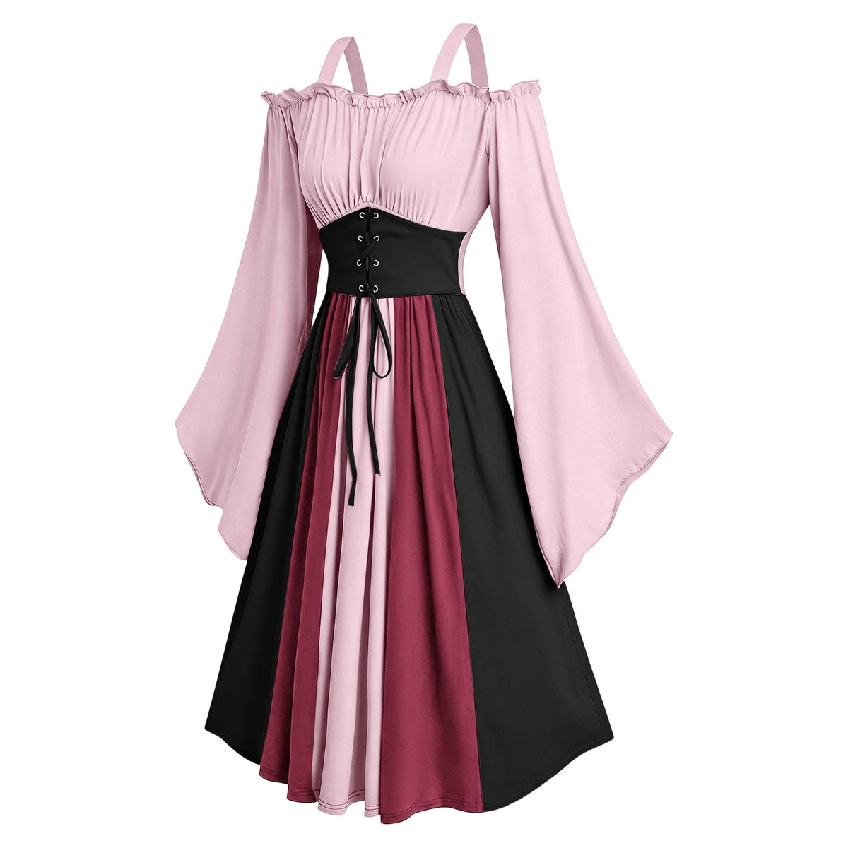 Gothic Dresses for Women Medieval Renaissance Halloween Costume Lace Up Corset High Low Ruffle Hem Square Neck Vintage Gown