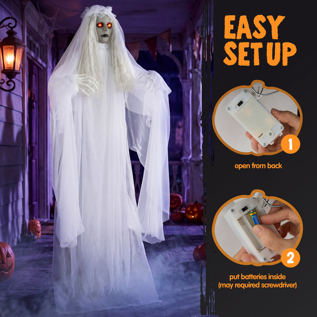 Joyfy 7.8 Ft(93.6 in) Halloween Grim Reaper Decorations Outdoor, Rotatable Flying Scream Scarecrow Skeleton Ghosts Decor for Graveyard Haunted House Props, Garden, Porch, Yard Lawn