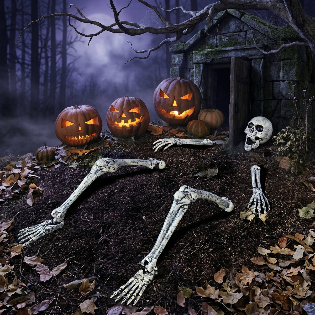 Joyfy 3 Pack Halloween Light up Skeleton Decorations Outdoor,Halloween Graveyard Spooky Skull Stakes Pathway Lights for Halloween Props Yard Decor