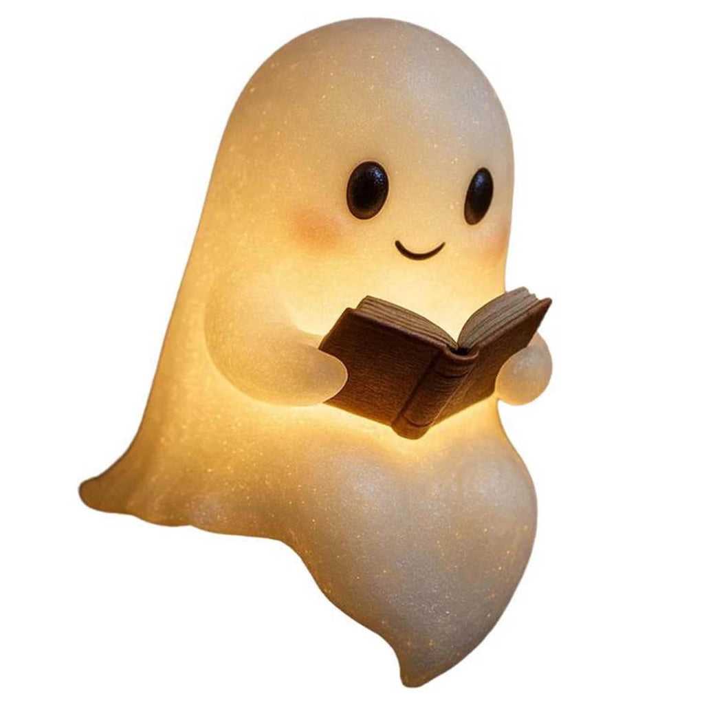 Fwttom Ghost Night Light, Halloween Lights Cute Ghost Reading Book Lamp, Halloween Decorations Indoor Light Up Ghost Statue Ghost Light for House Mantel Bedside