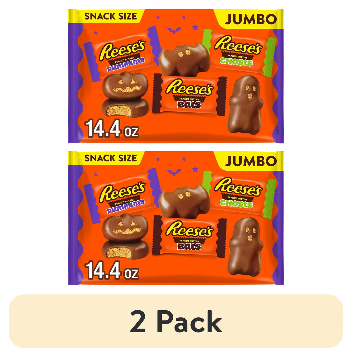 REESE'S Assorted Milk Chocolate Snack Size Peanut Butter Shapes, Halloween Candy Jumbo Bag, 14.4 oz