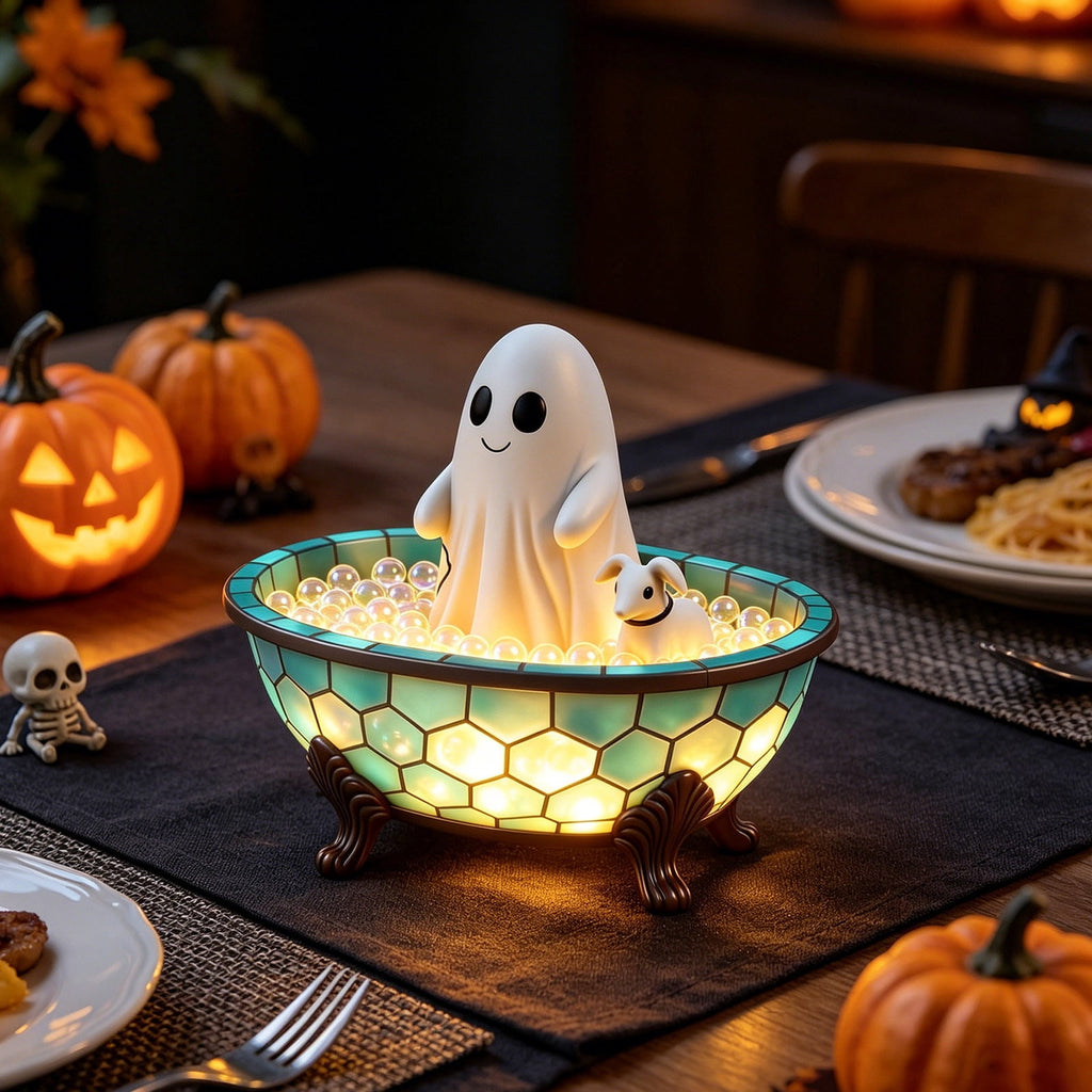Fwttom Ghost Night Light, Halloween Lights Cute Ghost Reading Book Lamp, Halloween Decorations Indoor Light Up Ghost Statue Ghost Light for House Mantel Bedside