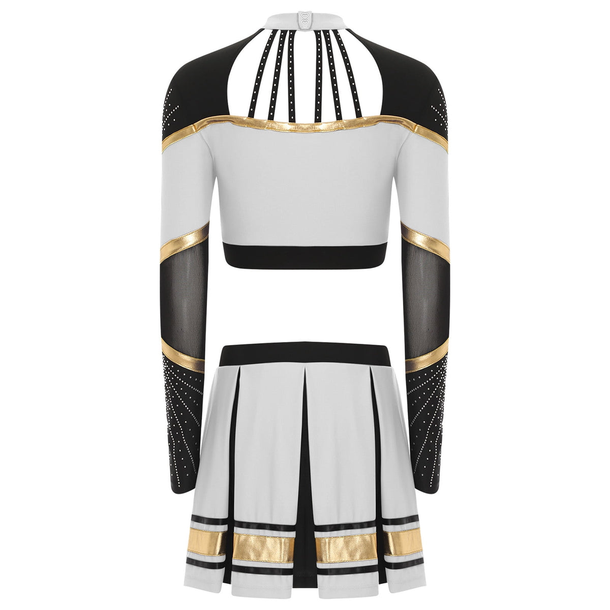 TiaoBug Women Cheer Leader Uniform Dance Cheerleading Costume Long Sleeve Crop Top with Mini Skirt White S