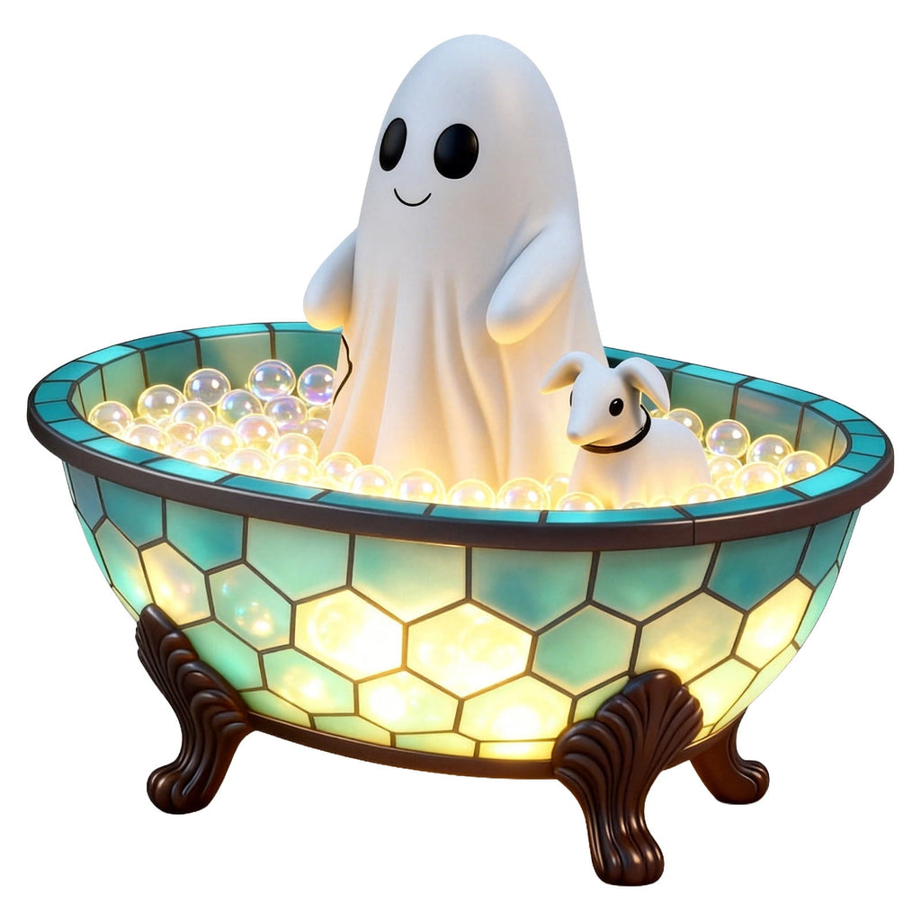 Fwttom Ghost Night Light, Halloween Lights Cute Ghost Reading Book Lamp, Halloween Decorations Indoor Light Up Ghost Statue Ghost Light for House Mantel Bedside