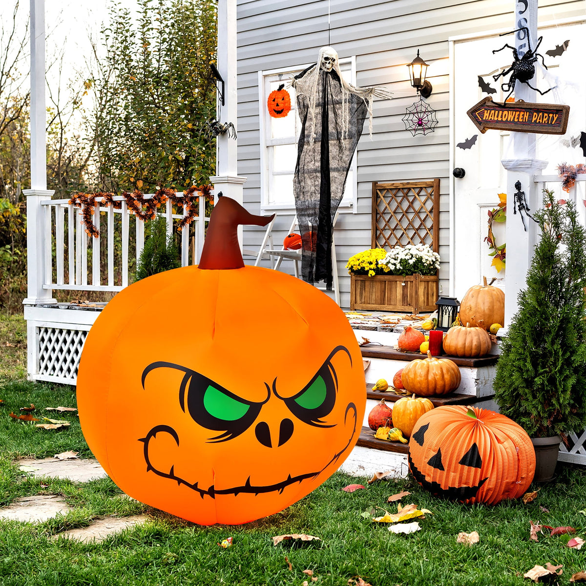 Costway 4 FT Halloween Inflatable Pumpkin Large Blow up with Build-in LED Light