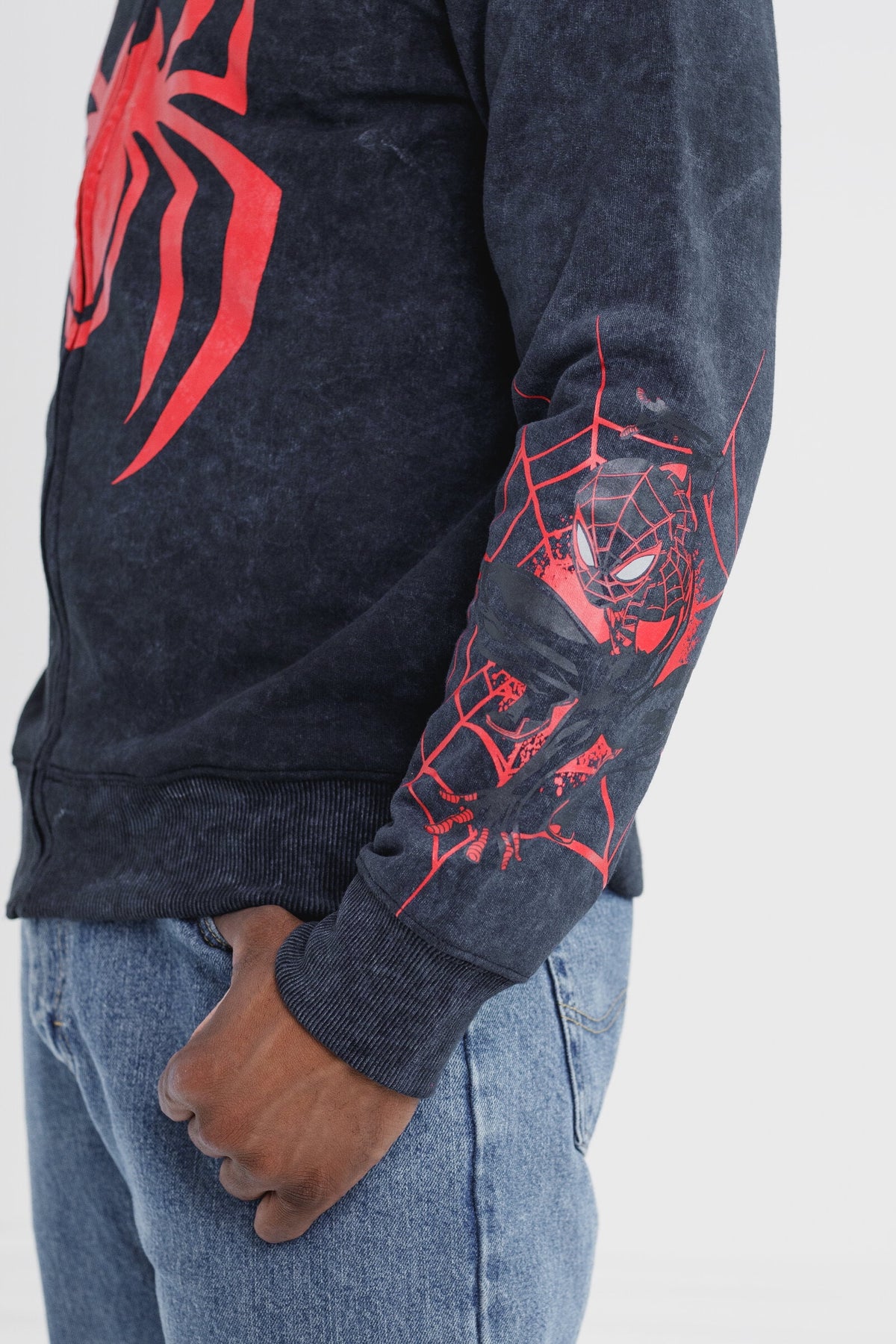 Marvel Spider-Man Adult Men or Women Cosplay Fleece Zip-Up Hoodie Miles Morales Charcoal