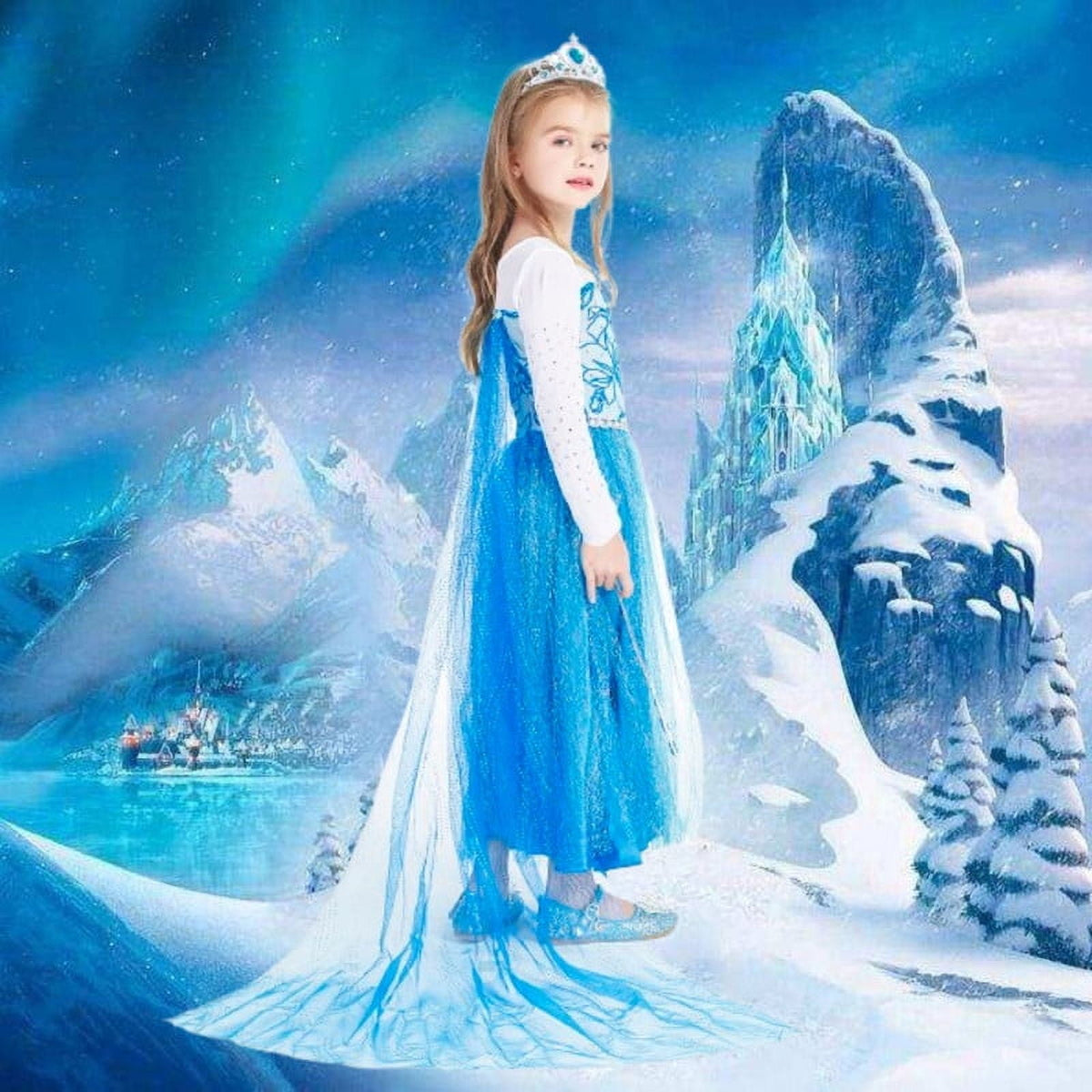 Jurebecia Princess Dress for Girls Birthday Party Blue Costume up Toddlers Kids Christmas Halloween Cosplay Clothes with Accessories 6T(5-6Years)