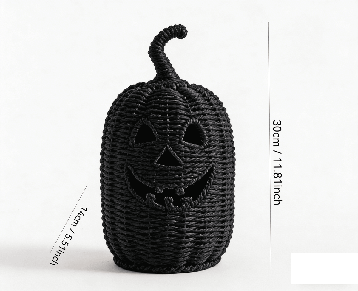2026 Halloween Black Woven Seagrass Pumpkin Storage Basket with Lid, Fall Indoor Home Decorations for Halloween Party Home Halloween Decor, 10.2 inch