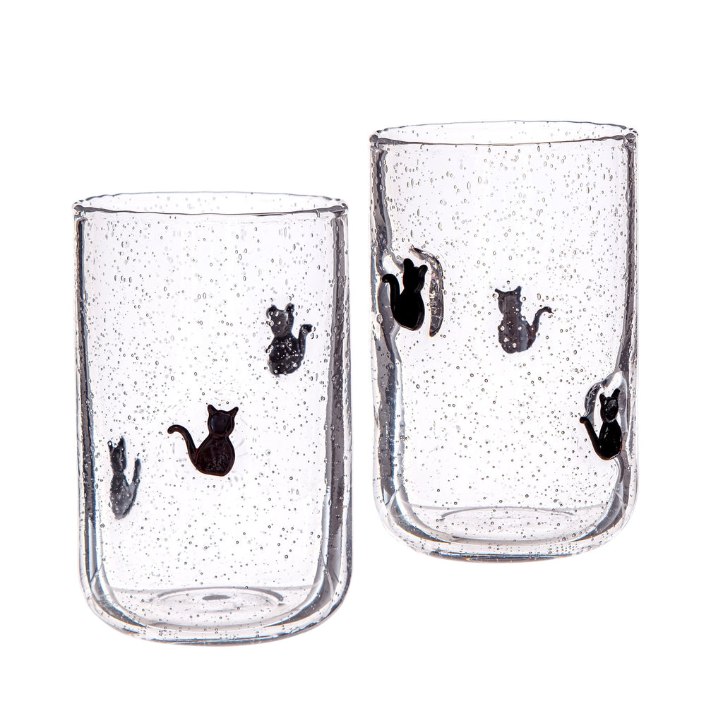 Way To Celebrate 2-Pack 16 oz Old Fashioned Glasses, Bubble Finish, Cat Halloween Design