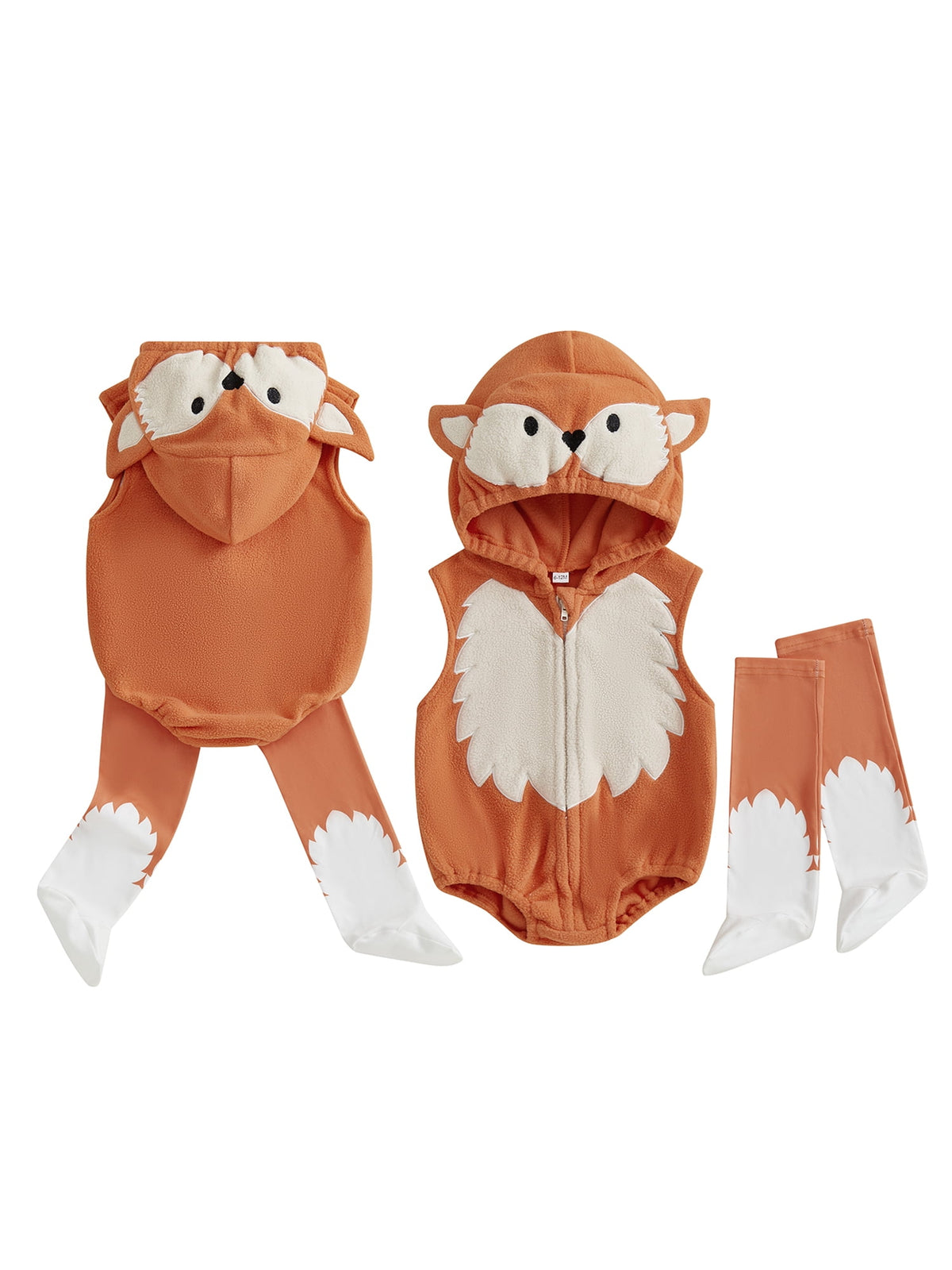Cjfdfy Newborn Baby Boy Girl Halloween Animal Costume Infant Baby Fox Puppy Dog Frog Poached Egg Costume Fall Winter Sleeveless Hooded Zipper Romper Leg Warmers Set Toddler Halloween Cosplay Outfits