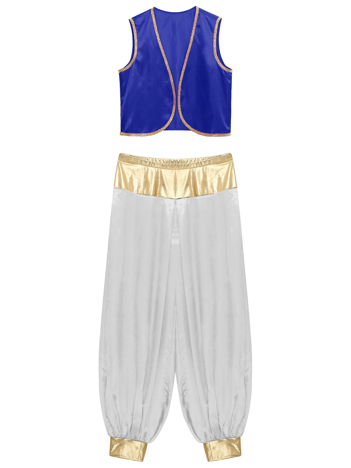 iiniim Mens Arabian Prince Costume Open Front Vest with Pants Halloween Show Fancy Dress up Outfit Royal Blue&Royal Blue S