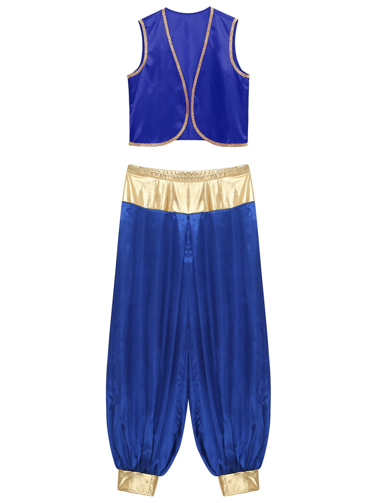 iiniim Mens Arabian Prince Costume Open Front Vest with Pants Halloween Show Fancy Dress up Outfit Royal Blue&Royal Blue S