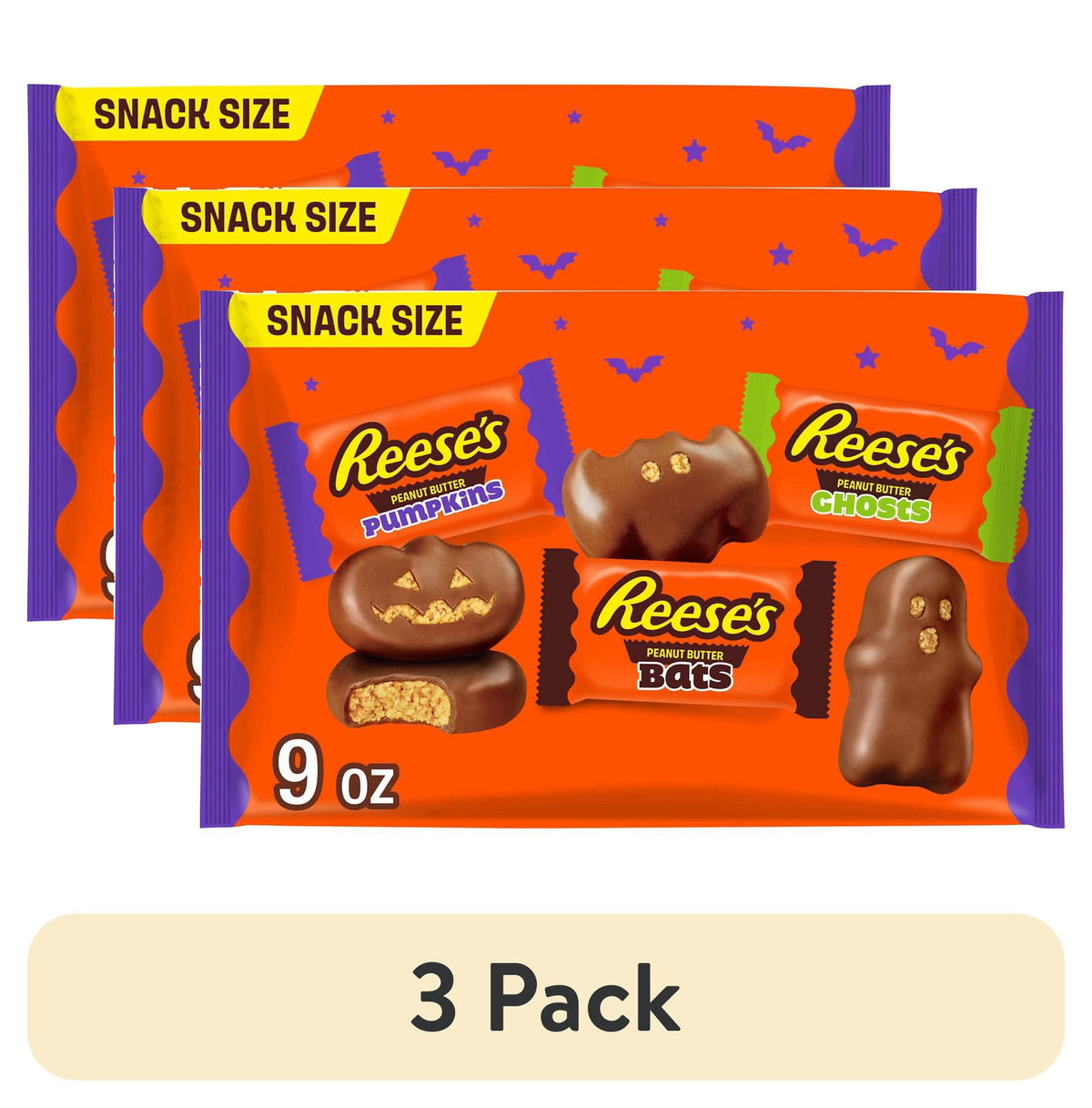 Reese's Assorted Milk Chocolate Snack Size Peanut Butter Shapes, Halloween Candy Bag, 9 oz