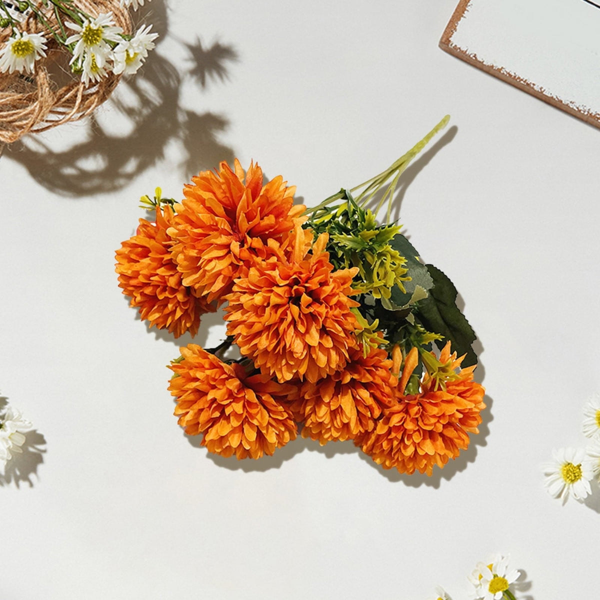 Artificial Fall Flowers Bouquet, 6 Heads Chrysanthemums Mum Spray, Fall Home Decor for Thanksgiving & Halloween, Wedding Bouquets, Kitchen Table Centerpieces, Autumn Decoration