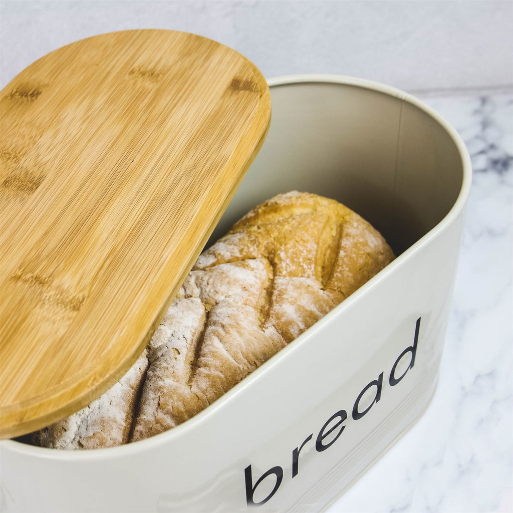 Kitchen Bread Bin with Bamboo Chopping Board Lid | M&W