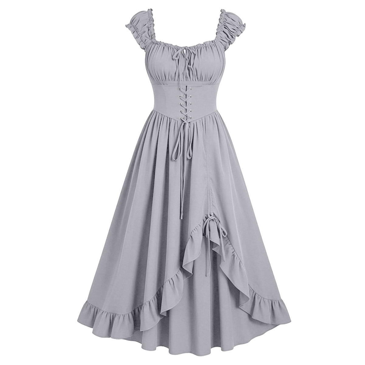 Gothic Dresses for Women Medieval Renaissance Halloween Costume Lace Up Corset High Low Ruffle Hem Square Neck Vintage Gown