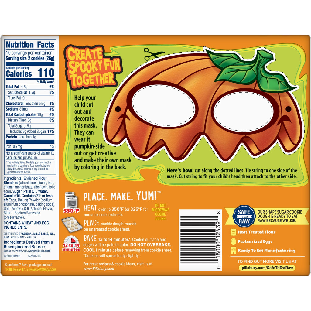 Pillsbury Ready to Bake! Pumpkin Shape Sugar Cookie Dough, 20 Cookies, 9.1 oz