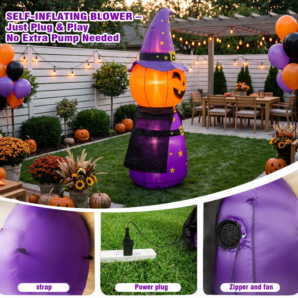 MAGOTAN 6 FT Halloween Inflatable Pumpkin Halloween Inflatable Pumpkins and Cat Outdoor Yard Decoration Build-in 7 LED White Lights