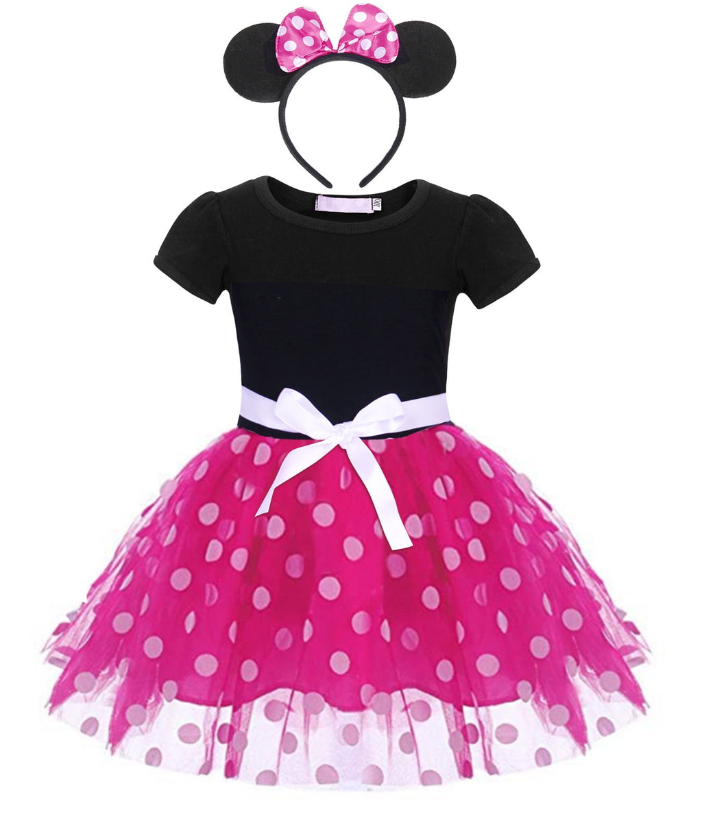 Jurebecia Girls Red Polka Dot Tutu Dress with Bow Headband, Baby Toddler Party Costume for Birthday & Cosplay (110 cm)