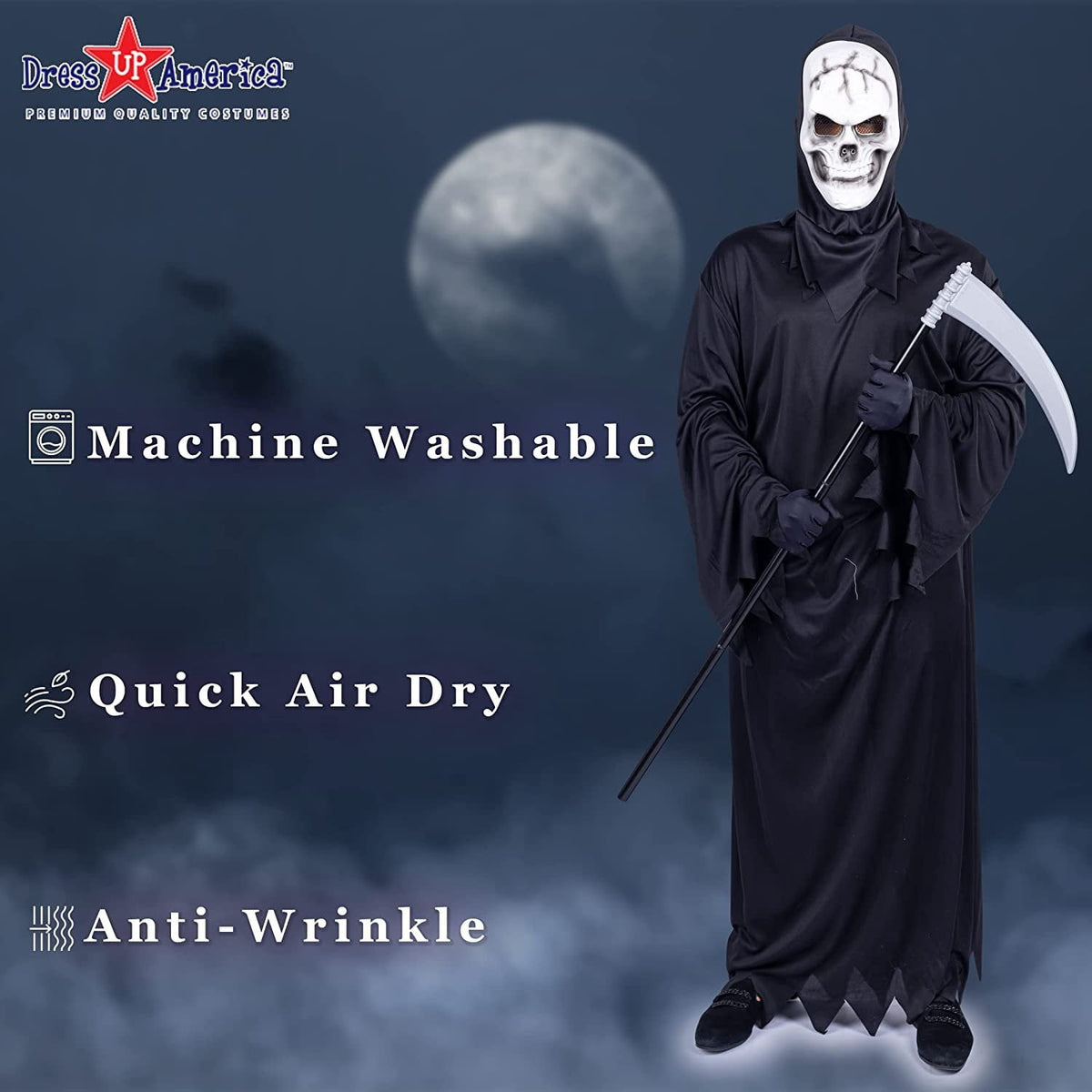 Dress-Up-America Grim Reaper Costume - Halloween Reaper Costume Set for Men - Adults Death Costume