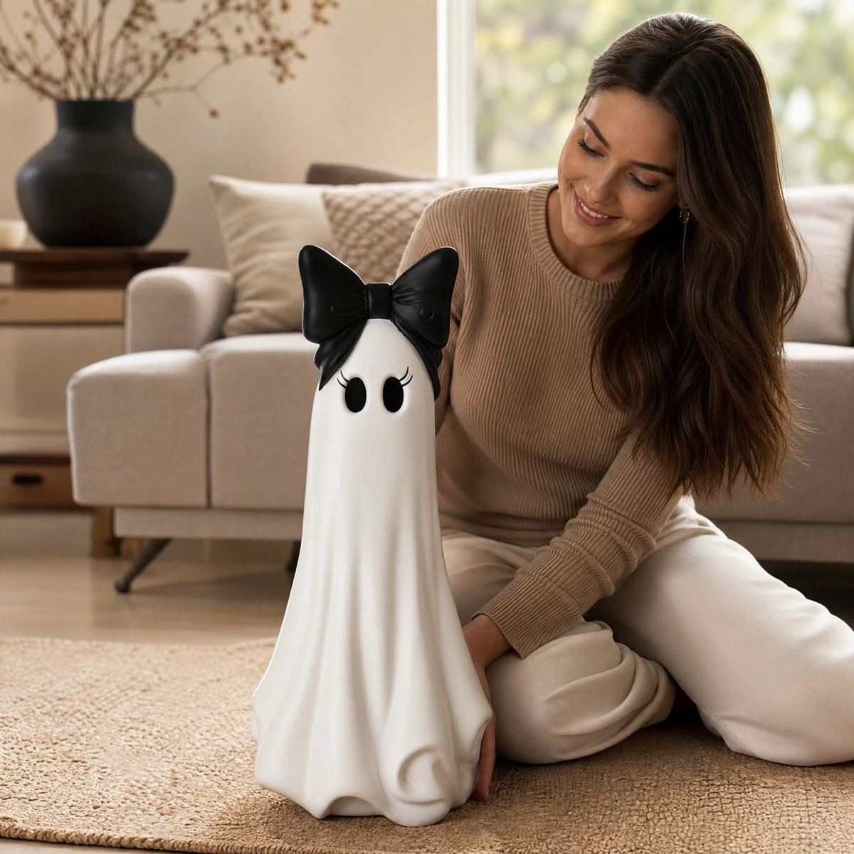 Halloween Decorations Clearance! Cute Kissing‑Face Witch Statue With Bow Hat & Mesh Skirt, Tabletop Ornament for Shelf Indoor Home Halloween Decor