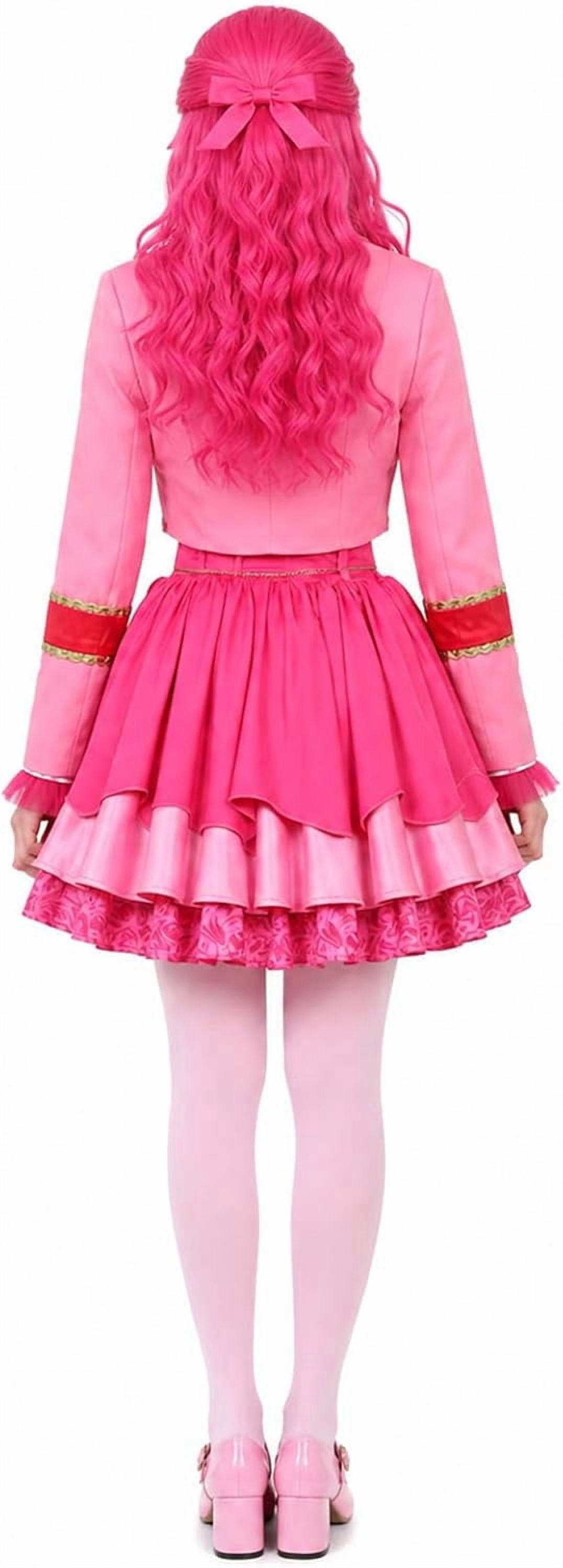 Satmonnus Women's Pink Princess Costume Set, Adult Halloween Cosplay Outfit with Heart Print Jacket, Layered Skirt & Fuzzy Bag, Fancy Dress Up for Themed Parties