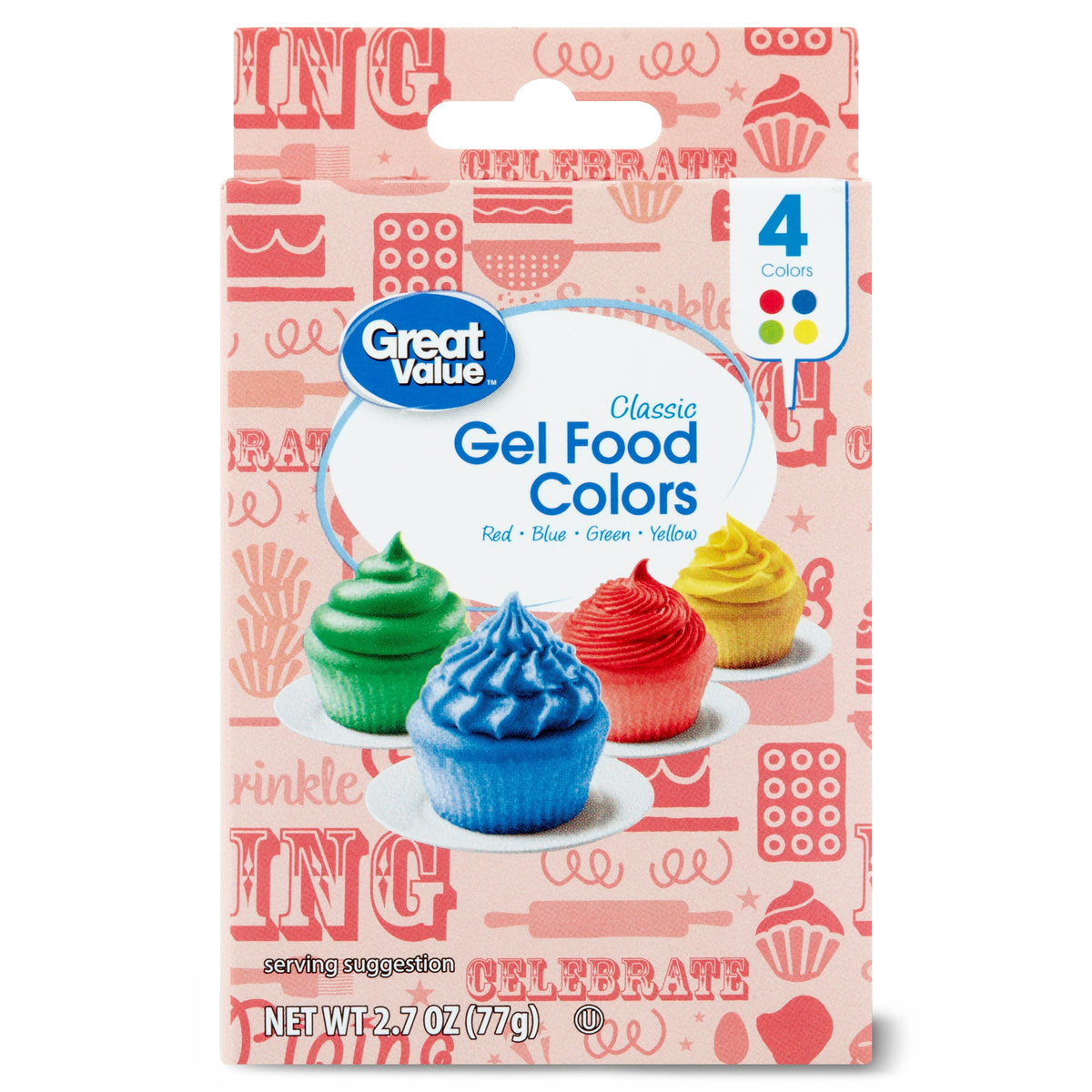 Great Value Gel Food Colors, Classic Colors, 2.7 oz