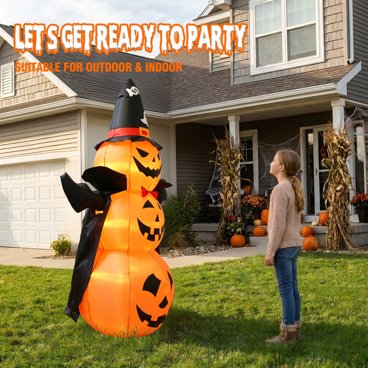 MAGOTAN 6 FT Halloween Inflatable Pumpkin Halloween Inflatable Pumpkins and Cat Outdoor Yard Decoration Build-in 7 LED White Lights