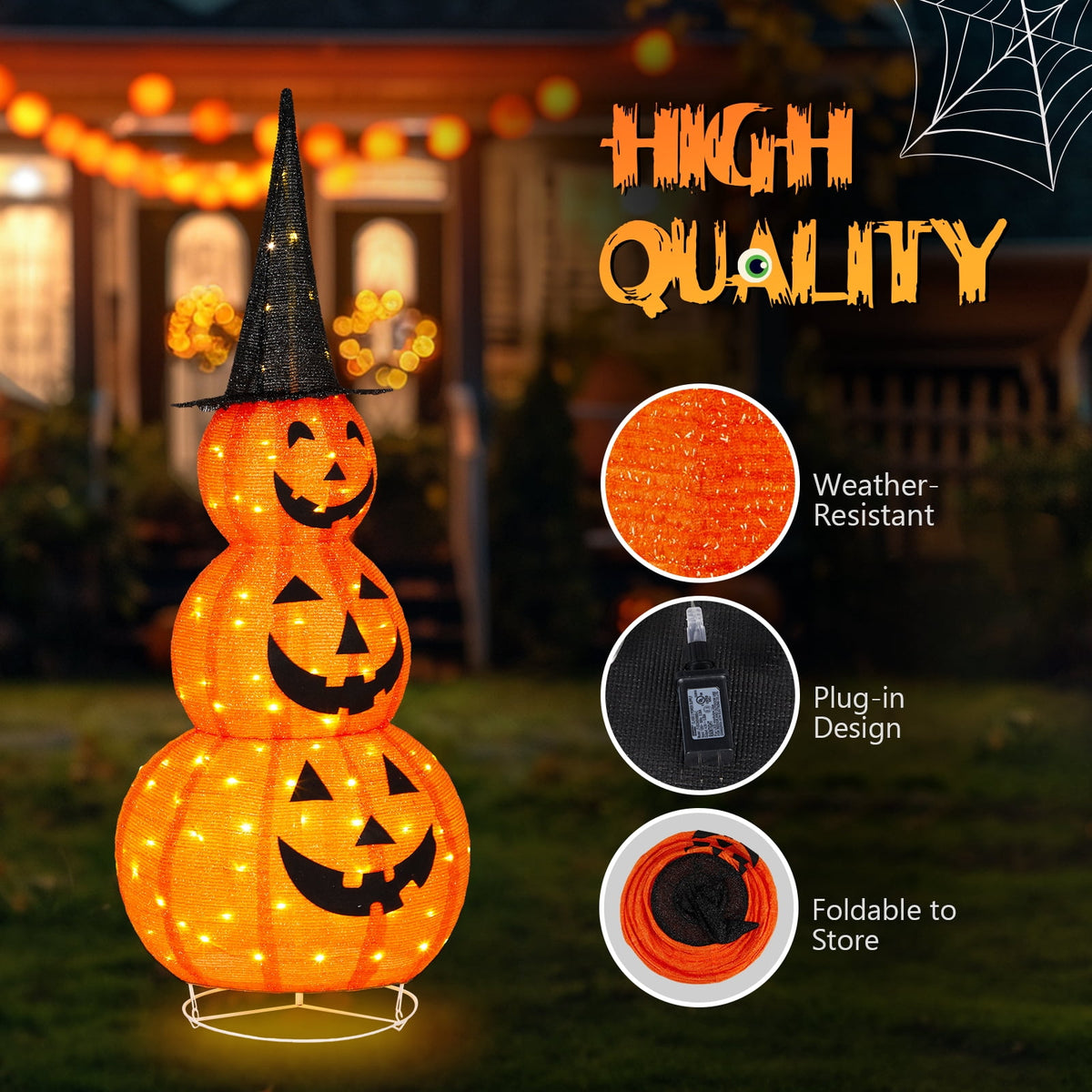 Zimtown 5'' Halloween Outdoor Decor, Halloween Pumpkins Lighted Pumpkins, Halloween Yard Decoration for Party