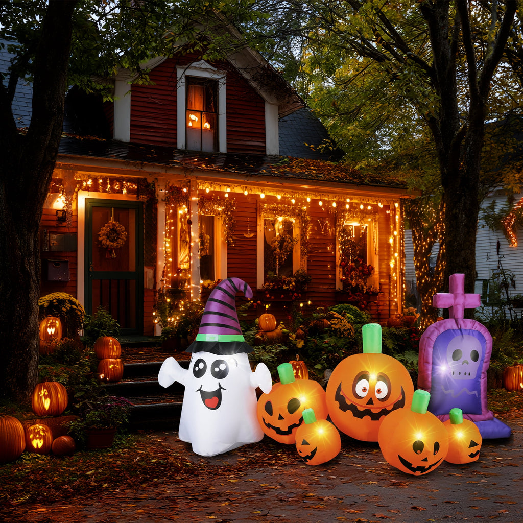 MAGOTAN 5 FT Halloween Inflatables Cape Pumpkin Outdoor Decorations Cape Pumpkin Halloween Inflatable Blow Up Halloween Cape Pumpkin Decoration Build-in LED Lights