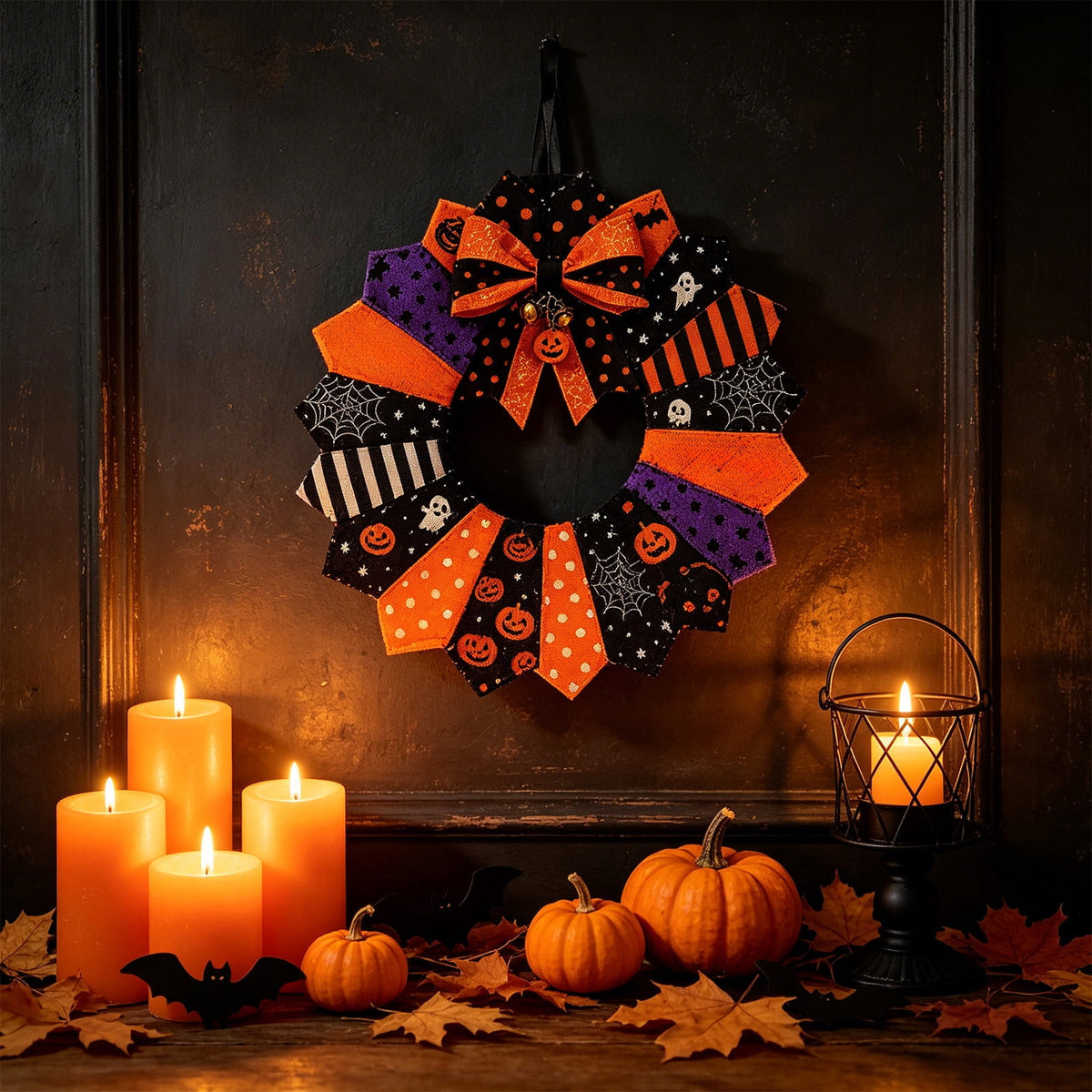 HOARBOEG Handmade Wrought Iron Maple Leaf Wreath, Thanksgiving Rudolph Fall Harvest Door Hanging, Orange Metal Autumn Wreath with Berries, Garden Wall Decor, 15.75 in