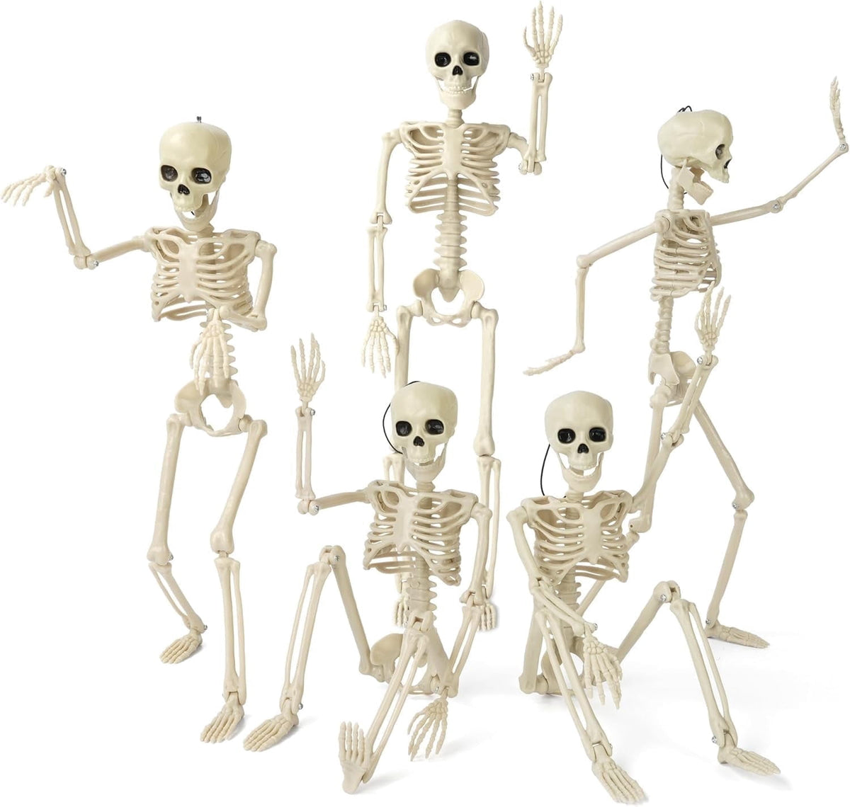 5 Pack Halloween Skeleton Decorations,15.7" Skeletons Hanging Decor with Movable Joints, Mini Plastic Skeleton for Indoor Outdoor Haunted House, Graveyard, Party and Yard Scary Decor