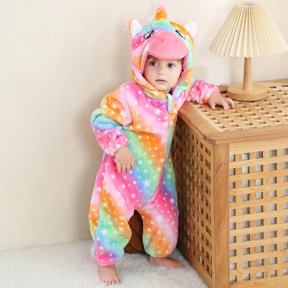 WIBACKER 0-3T Unisex Baby Animal Costume Winter Autumn Flannel Hooded Romper Christmas and Halloween Dinosaur Cosplay Jumpsuit