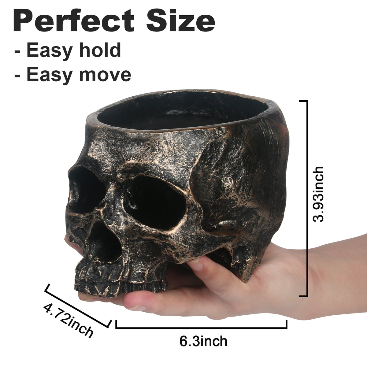 Large Skull Bowl - Bronze Resin Halloween Candy Dish Holder for Home Office and Gothic-Themed Party Decorations