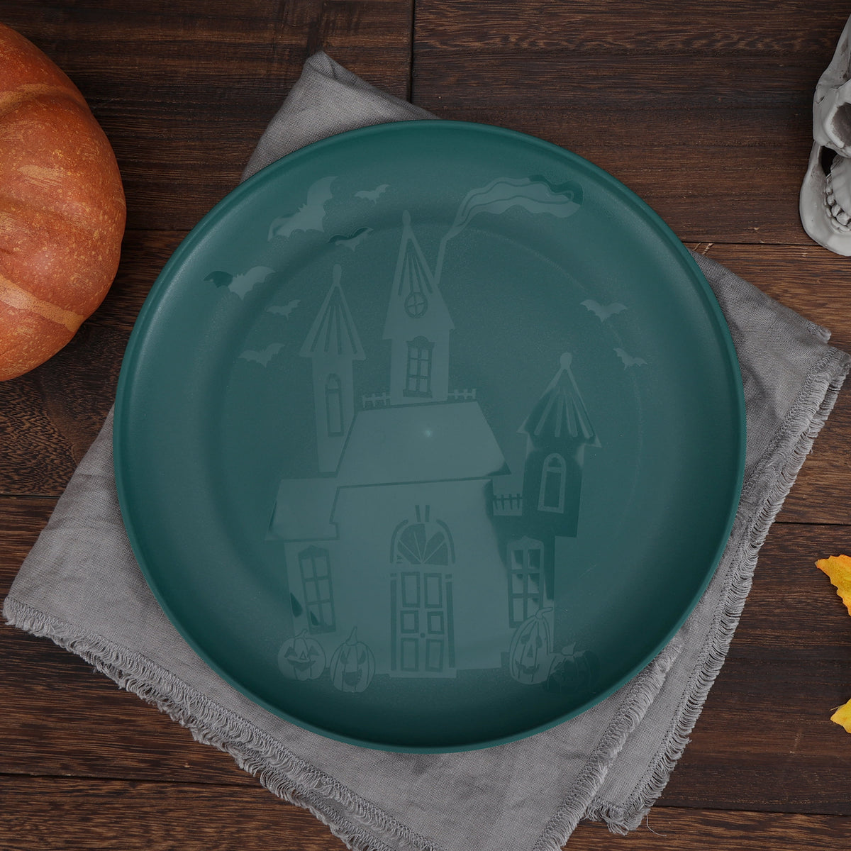 Mainstays 30-Piece Plastic Etched Pumpkin Dinnerware Set, Orange