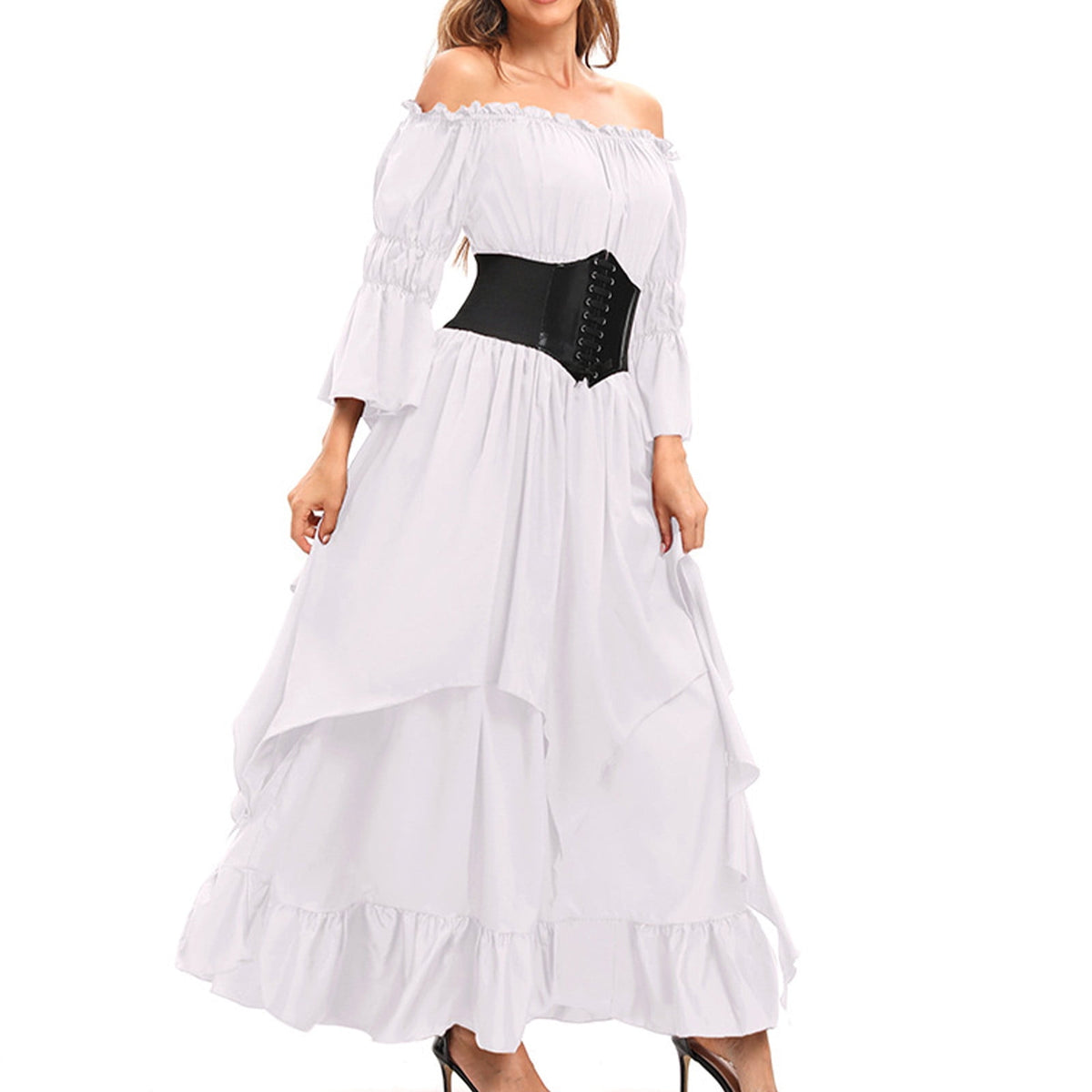 LYXSSBYX Maxi Dresses for Women Women's Long Sleeve Neck Dress Floor Length Cosplay Dress Plus Size Dress