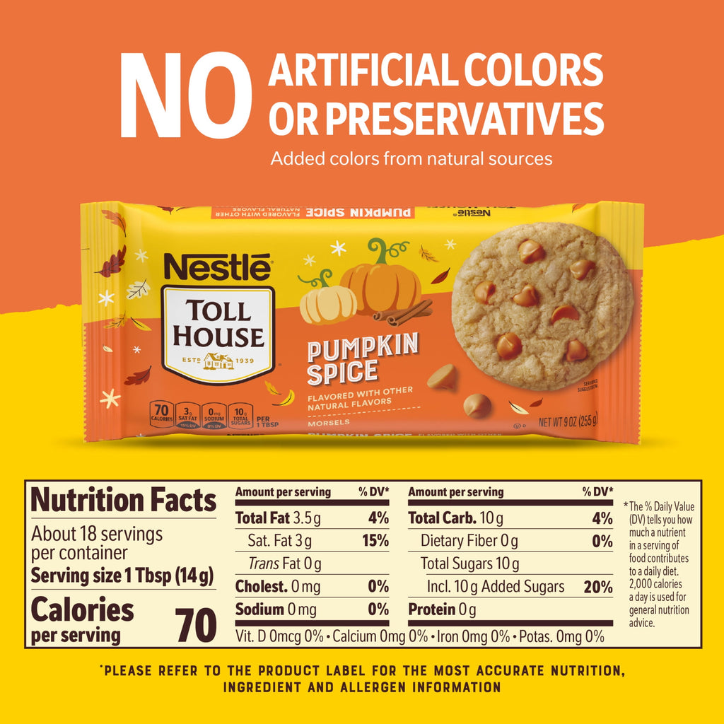 Nestle Toll House Pumpkin Spice Regular Baking Chips, Morsels for Halloween Baking, 9 oz Bag