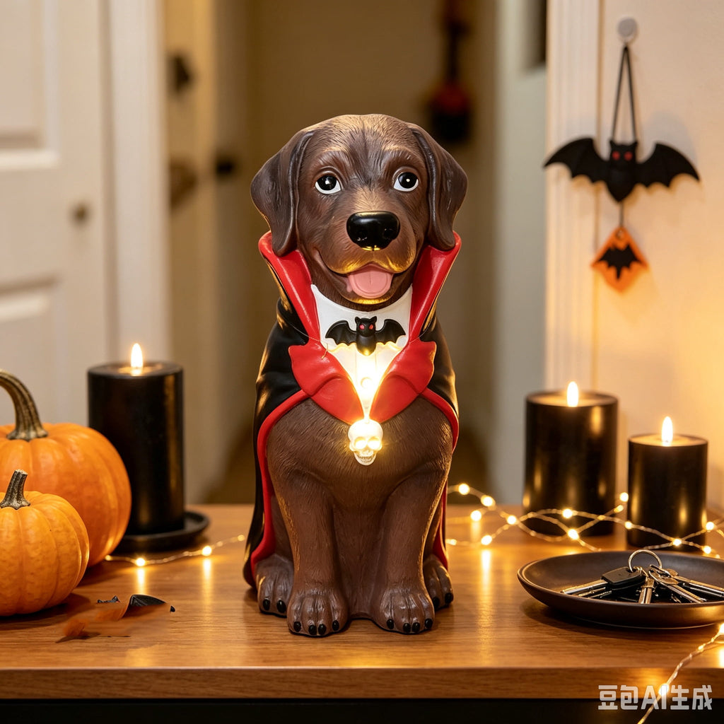 Lighted Scarecrow Bull Terrier Halloween Blow Mold, Cute Puppy Pumpkin Hat Halloween Decor, Resin Ornament for Patio Yard Tabletop Home Decoration, 8"